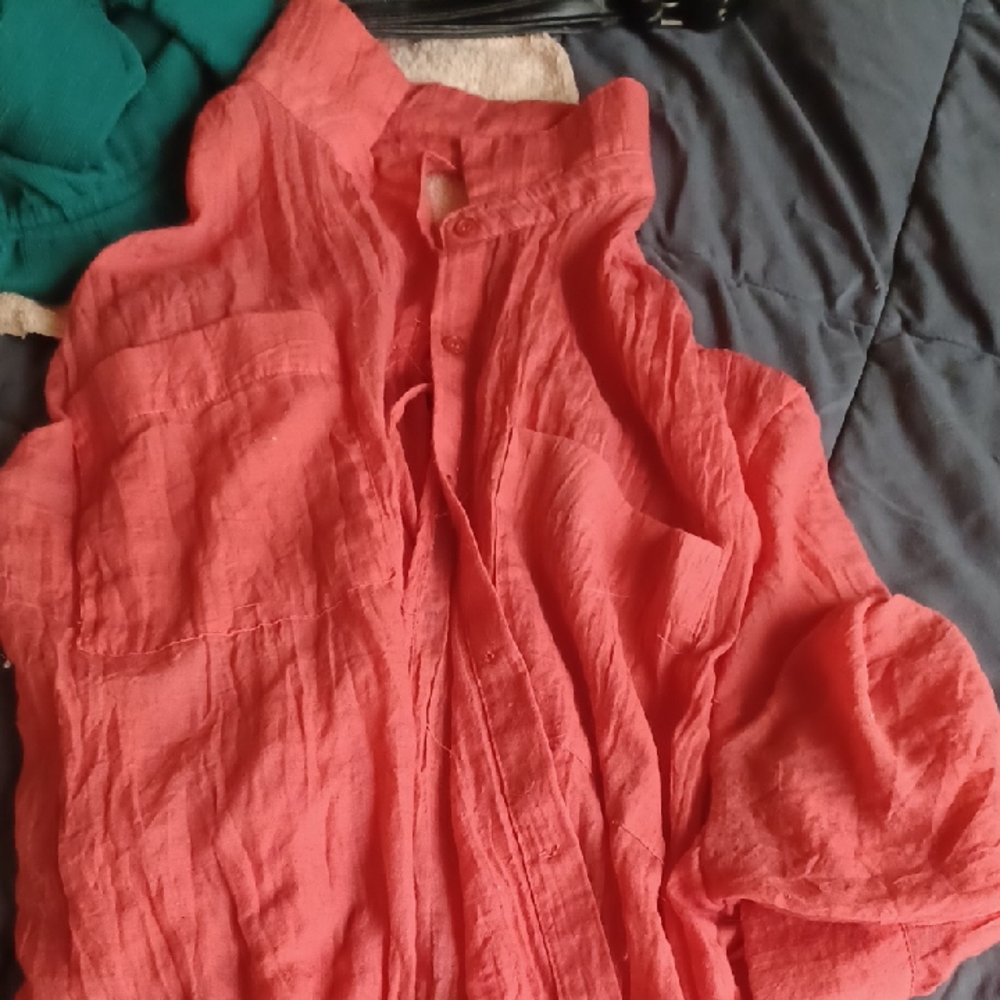 Coral Button-Up Blouse